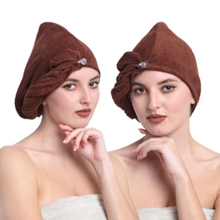 CREEVA Hair Towel Wrap High Absorbent Towel Hair-Drying Bathrobe Magic Hair Warp Towel Super Quick-Drying 100% Terry Cotton Velour 380 GSM Bath Towel Hair Dry Cap Salon Towel Pack of 2 - Brown (B0BX9P151Q) Amazon Price History, Amazon Price Tracker