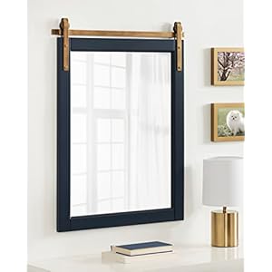 Kate and Laurel Skylan Modern Farmhouse Decorative Wood Framed Wall Mirror 22 x 28 Navy and Antique Gold Barn Door Inspired Wall Hanging Mirror for Bathroom or Living Room Uses