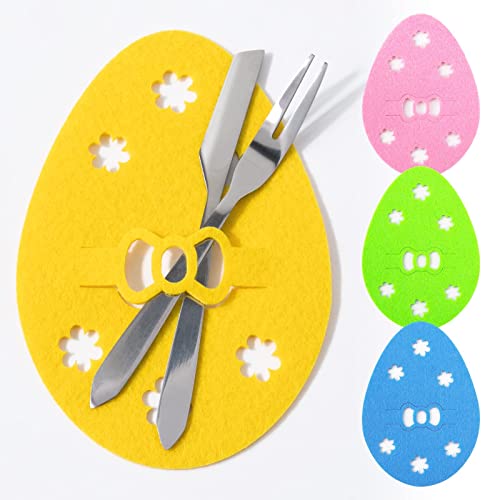 BOFUNX 4pcs Portaposate Pasquale in Feltro Porta Posate di Pasqua Decorazione Tasche Posate Uova Decorazioni Pasquali da Tavola per Coltelli Forchette Cucchiai