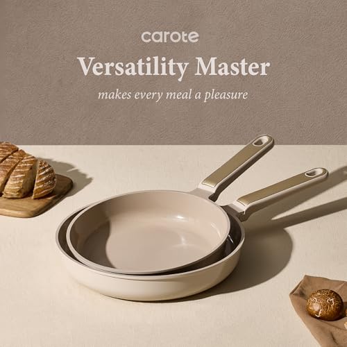 Image of CAROTE Ceramic Cookware Set Nonstick, 14pcs Pots and Pans Set Nonstick, Non-Toxic & PFAS-Free, Dishwasher, RV /Camping Cookware Set, Cooking Pots with Lids, Light Taupe