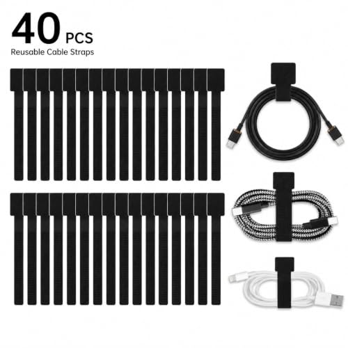 40 unidades de bridas de cable negras reutilizables de gancho y lazo para gestión de cables de escritorio, organizador de computadora debajo del escritorio para oficina en casa y juegos miniatura 6
