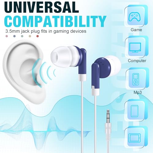 Image of Konohan 100 Pack Wired Earbuds Bulk, Multicolor 3.5mm Jack Earphones for Students, Classroom Headphones for School, Library, Museum, Testing, Laptop, Tablet(Mixed Colors)