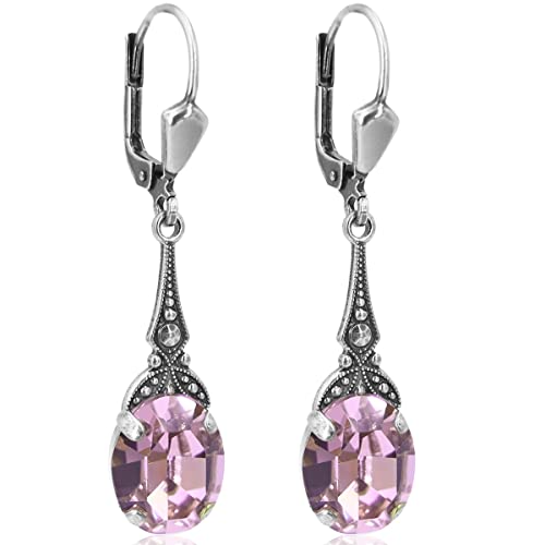 Jugendstil Ohrringe Silber Rosa Markenkristalle Light Rose NOBEL SCHMUCK