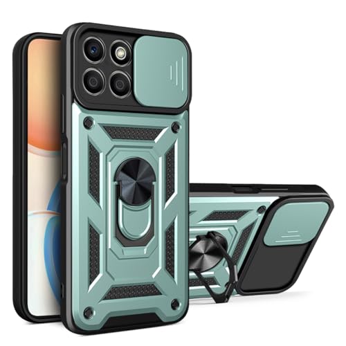 UPLAI Funda para Honor X8 5G/Honor X6/Honor 70 Lite, Ultra Delgado Antigolpes Armadura Carcasa con Deslizar Cámara Cover y Soporte Anillo Magnética, PC+TPU Duradero Estuche Caso.Verde
