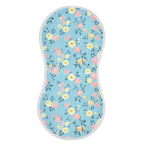 Floral Pattern Muslin Burp Cloths 22x11 Inch - 4-Layer Organic Cotton & TPU Waterproof Lining, Absorbent Baby Bibs for Boys/Girls with Hanging Loop