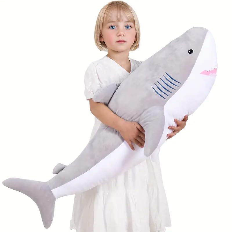 Image of AVS Soft Plush Toy Jumbo Sea Shark Stuffed Animal Big Sharks Giant Plush Pillow Oversized Toy for Girl Kids Boy Gifts (Grey, 100CM)