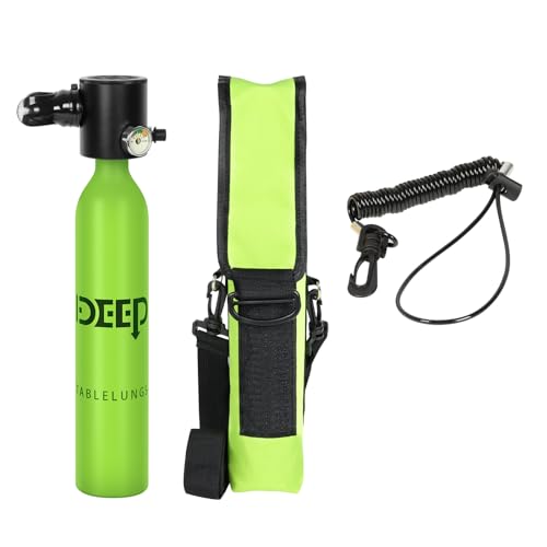 DIDEEP Scuba Tank Diving, 0.5L Capacity Mini Scuba Tank,Dive Portable Lungs for 7-10 Minutes Underwater Breathing, Reusable Diving Lung Tank Suitable for Emergency Rescue Underwater Exploration(Green)