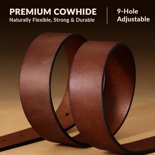 Image of Men's Leather Belt Full Grain Leather Belts for Men Handmade Real Solid Top-Grain Leather Heavy-Duty Work Belt Gifts