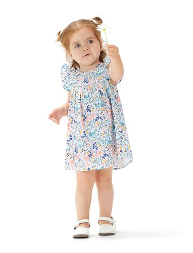 Image of PATPAT Baby Girl's Floral Dress Ruffle Sleeve Cute Playwear Round Neck Dresses