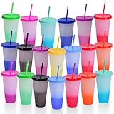 20 Vasos Reutilizables de Plastico, Viene en una hermosa caja de regalo, cambia de color con agua fría, sin BPA,710ml con...