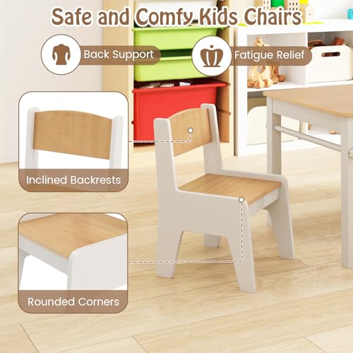 Image of Costzon Kids Table and Chairs, 3 in 1 Wooden Art Drawing Table with 2 Chairs, 4 Fabric Bins, Multiple Open Storage Compartments & a Paper Roll, Toddler Table and Chair Set (Natural)