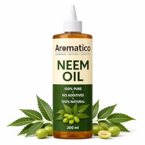 Image of AROMATICO Cold Pressed Neem Oil for Hair & Scalp Health - Neem Hair Oil for Dandruff, Scalp Itching & Hair Growth | Also for Skin Care & Plants | 200ml