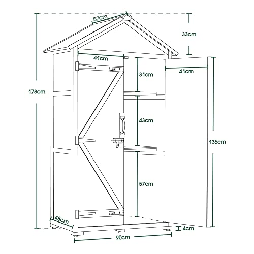 M MCombo Gartenschrank Geräteschuppen Werkzeugschrank Outdoor-Schrank Gartenbox mit Satteldach aus Holz wasserfest Grau/Natur 1000D, 48 X 90 X 178 cm (Natur)
