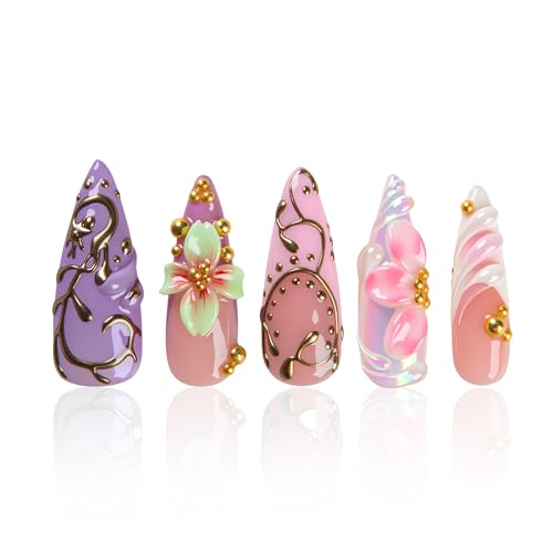 LOVFUL Short Press on Nails Iridescent Garden | Handmade Acrylic
