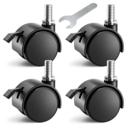 1.5 Inch Threaded Stem Furniture Casters, Metric M8 Nylon Plastic Swivel Locking Casters Set of 4, for Office Chairs, Shelves, Carts, Workbenches.