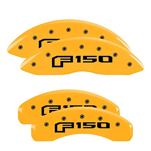 MGP Caliper Covers - Brake Caliper Covers Compatible with 2021+ Ford F-150 (Requires 18"+ Wheels) Powder-Coated Finish, 4 PCS Front and Rear (Yellow - F-150 Engraving)