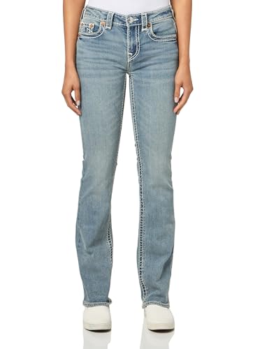 True Religion Women's Billie Mid Rise Straight Jeans with Super T Stitching