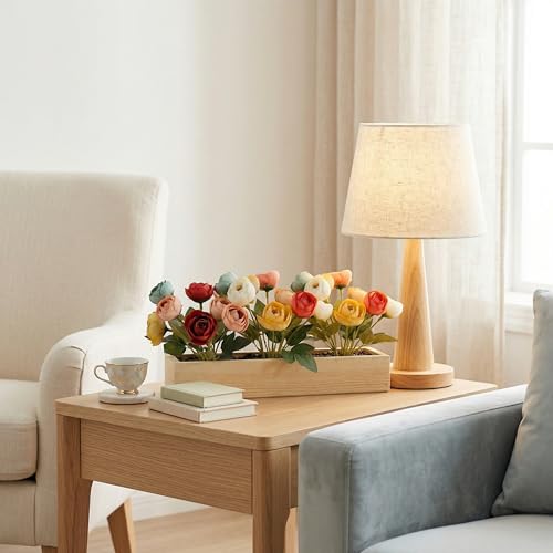 Image of Dekorly Artificial Mini Onion Flower Arrangement with Wooden Planter (24 CM) | Premium Realistic Floral Decor for Table & Living Room | Stylish Indoor Decor for Living Room