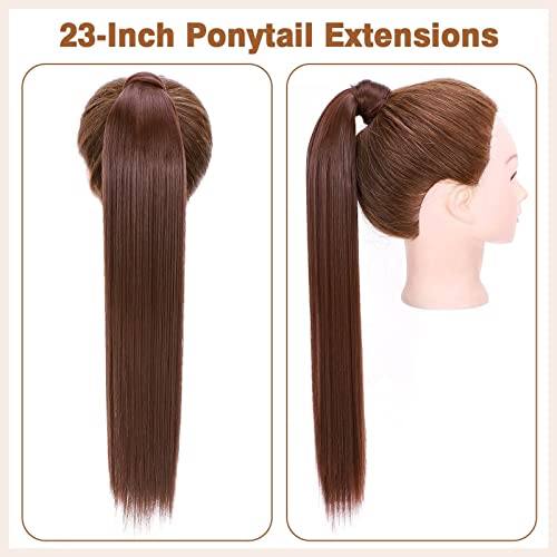 TESS Clip in Ponytail Extension Blonde 23",Hair Extensions Ponytail Synthetic Wrap Around Long Straight Fake Pony Tails Hair Pieces for Women(#33) - Image 4