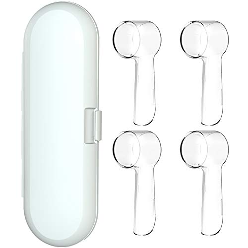 Electric Toothbrush Travel Case for Oral-B Toothbrushes - 4 Pcs Toothbrush Head Covers Compatible with Oral B Electric Toothbrush Heads (White)