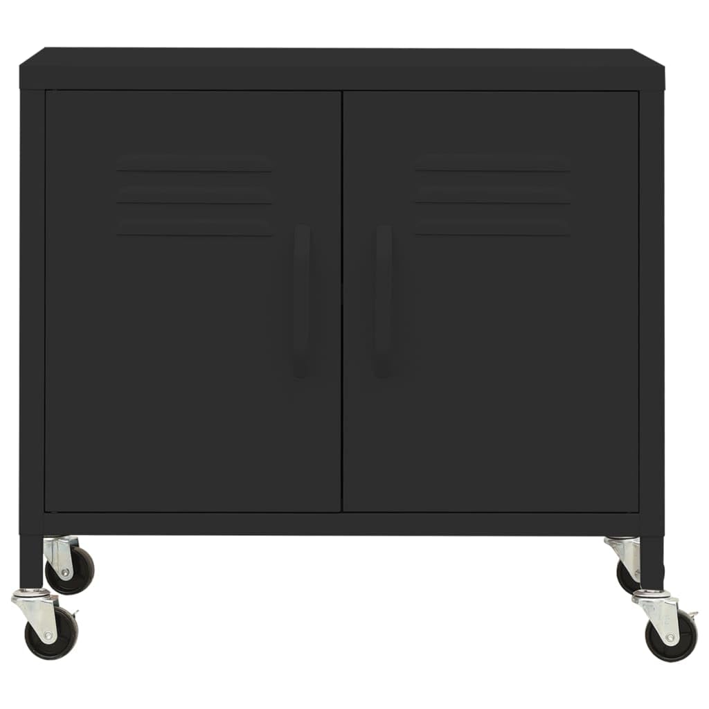 Armario de taller de acero negro 60 x 35 x 56 cm con 4 ruedas y estante ajustable, solución de almacenamiento robusta para exterior y oficina para jardín, balcón y oficina en casa