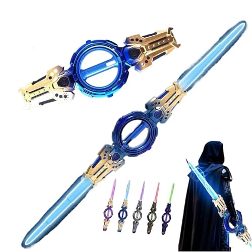 Rotate Dual-Blade Sword Toy With Retractable-Spin Fire Spin Double-Ended Lightsaber with Light & Sound 7 Colors Double Head Retractable Power Swords ForCool Cosplay Costum Cosplay Party (#E)