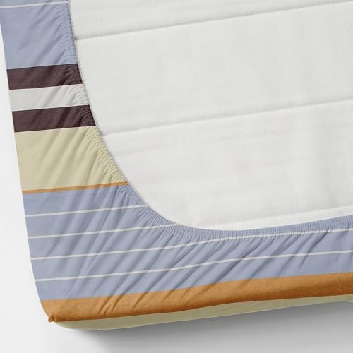 Image of Blue Strip 300 TC Cotton Feel Glace Cotton Flat Printed Queen Size Double Bed Bedsheet with 2 Pillow Covers,Size- 90 x 100 Inches