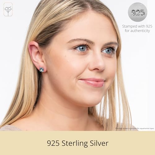 Amazon Collection 925 Sterling Silver Cushion Cut Birthstone Stud Earrings for Women2