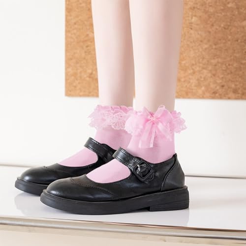 Womens Ruffle Socks with Bow Cute Frilly Lace Ankle Socks Adult Fancy Dress Sock Princess Lolita Bobby Sock Big Girls3