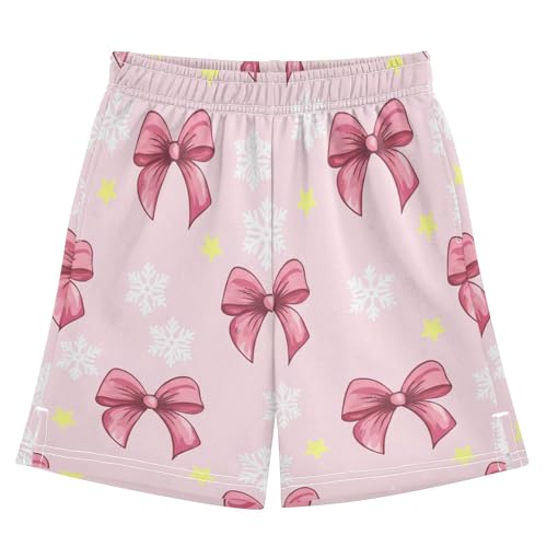 Stars and Bows Athletic Shorts with Zipper Pockets, Youth Boys Athletic Running Shorts for Summer