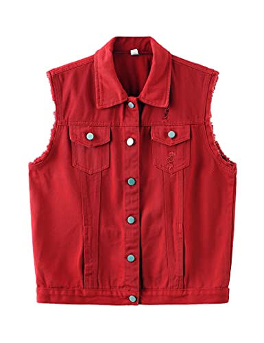 Womens Cute Sleeveless Distressed Slim Fit Denim Jean Crop Jacket Vest