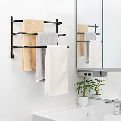 UOMIO Handtuchhalter 3-stöckig Leiter Handtuchstange Wandmontage Handtuchregal mit 2 Haken Schwarz Metall Badetuch Stangen für Badezimmer Küchen Toilette Handtuch Organisation Cover