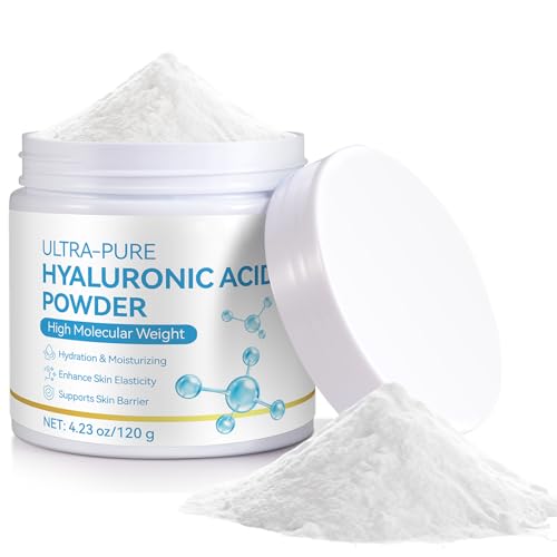 Hyaluronic Acid Powder for Face Pure Grade High Molecular Weight Skin Hydration Booster for DIY Serums Moisturizers Lotions Anti-Aging Fine Line & Wrinkle Support 120G