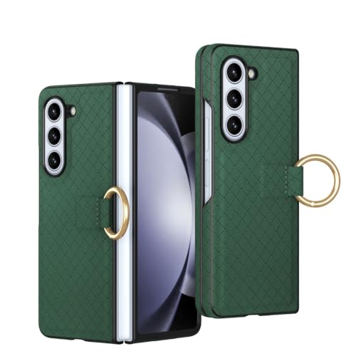 Étui en cuir de qualité pour Samsung Z Fold 3 vert avec anneau de maintien premium