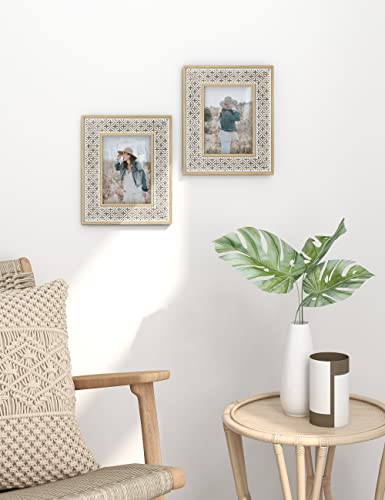 Afuly 5X7 Picture Frames Set Of 2 Distressed Moroccan Relief Boho Photo Frames Shabby Chic Oak 3D Cross Pattern Wood Picture Frame For Wall And Tabletop, Wedding Birthday Gifts For Family Friends #TOP3