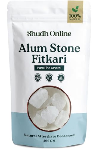 Image of Shudh Online Alum Fitkari stone for Skin, Face, Vastu, (500 g) - Phitkari Alum Stone Water Purification, Fitkiri Potash Alam | Spatika Stone Crystals | Patika Blocks (Underarms Odour Deodrant)