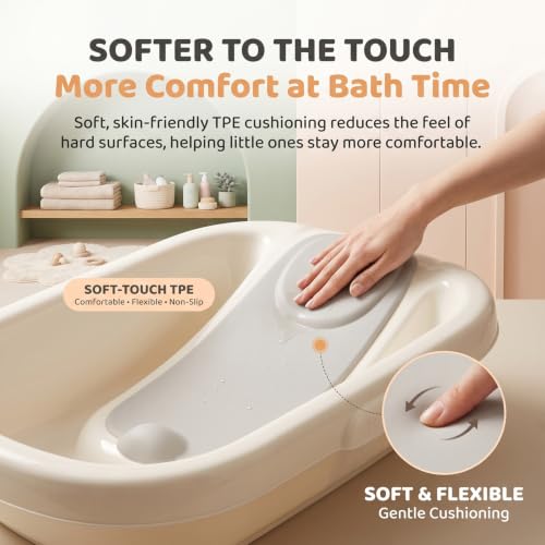Image of StarandDaisy Baby Bath Tub for Newborn to Toddler with Soft TPE Anti-Slip Bath Support Cushion, Ergonomic Reclining Seat, Easy Drain, Safe Bath Tub for Babies 0-3 Years