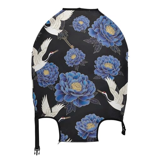 Joisal Elegant Cranes Peony Blue Purple Suitcase Cover Custom Luggage Protector Anti-scratch Travel Luggage Accessories Floral, S, Fits 18-20 Inch Case2