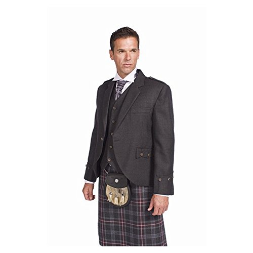 The Scotland Kilt Company Mens Scottish Made Tweed Argyle Kilt Jacket with 5 Button Vest Charcoal The Scotland Kilt Company Mens Scottish Made Tweed Argyle Kilt Jacket with 5 Button Vest Charcoal