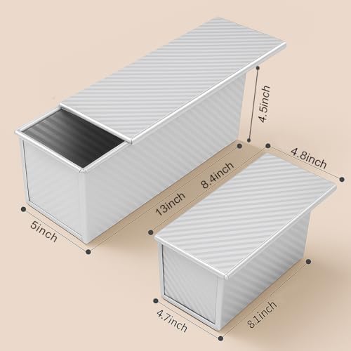 2-Pack Pullman Loaf Pan with Lid –Includes Two Size 13 * 5" & 8.4 * 4.8" Loaf Pan, Silver Textured Finish, Vented Bottom, Nonstick Bread Pan Set, Ideal for Sandwich Bread, Toast, Sourdough - Thumbnail 2