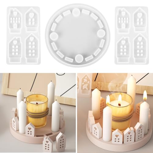 Silikonformen Gießformen Kerzenhalter,3 Stück Silikonform Haus Liebe Set,Gießform Häuser,Silikonform Kerzenhalter,Gießformen Silikon Weihnachten,3D Kerze Silikonform