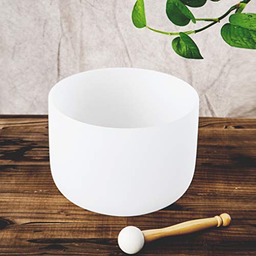Image of Leize Quartz Crystal Singing Bowl F Note 432 hz Heart Chakra White 10" with Heavy Duty Carrying Case Suede Striker
