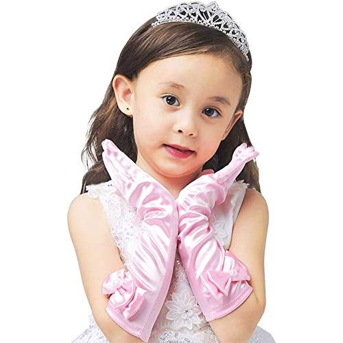 AUHOKY 4 Pairs Little Girls Long Princess Costume Formal Bows Glove, Age 3-83