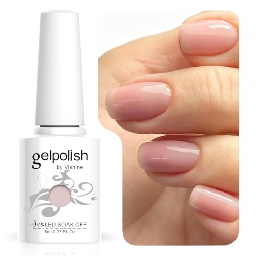 Vishine Esmalte de gel rosa nude, 1 unidad de 8 ml, color neutro transparente, translúcido natural, uñas de gel UV, manicura francesa en casa, E022