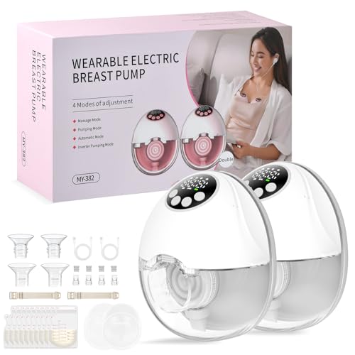 Focenat 2 Stück Milchpumpe Elektrisch Freihändig, Leise Doppelmilchpumpe mit 4 Modi und 12 Saugstufen, Intelligente Anti-Überlauf-Funktion, Elektrische Milchpumpe Handsfree mit Staubschutzdeckel