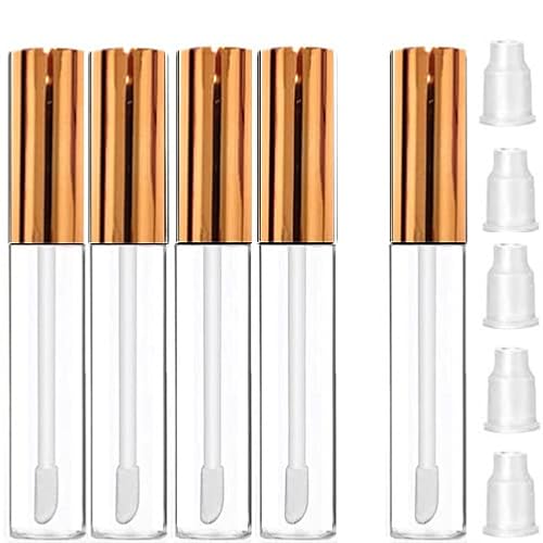 KEAIYYJ Empty Lip Gloss Tubes Wand Cuticle Oil Dispenser Lip Balm Bottles Travel Refillable Cosmetic Containers, Rose Gold 10 ml 5 Pack