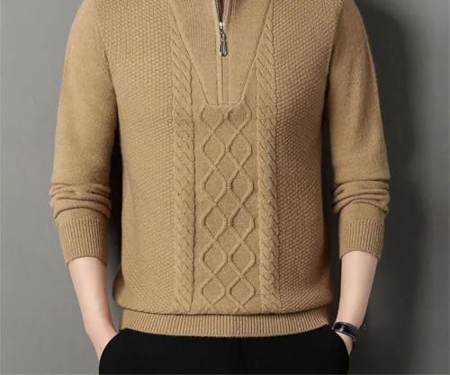 Men's Knitted Pullover, Slim Solid Color Half-Zip Patchwork Casual top3