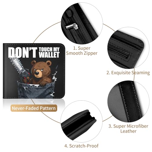 Image of Bistup Teen Boys Cool Wallet - Men Mens Don't Touch My Wallet Leather Credit Id Card Cash Holder Man Black Rfid Blocking Zipper Wallets With Coin Pocket Id Window Aesthetic Teen Boy Male Youth Guys