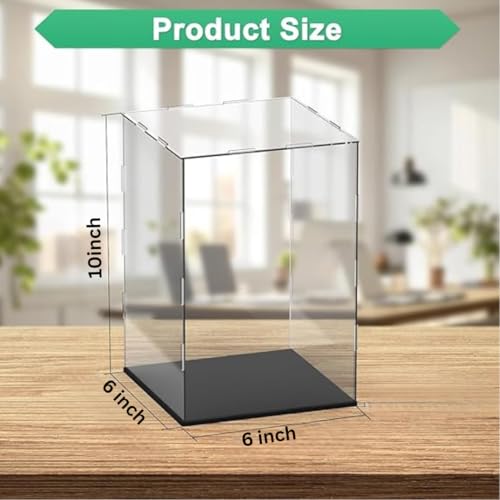 Image of RAPAL Clear Acrylic Display Case, 6 x 6 x 10 inch Self Assemble Small Display Box Stand with Black Base, Dustproof Protection Showcase for Collectibles Memorabilia Figurines