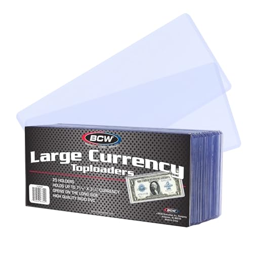 BCW Large Bill Currency Topload Holder - Pack of 25 | Clear Rigid PVC, Archival Quality Protection for Collectible Currencies | Numismatic Supplies for Collectors | Paper Currency Holders